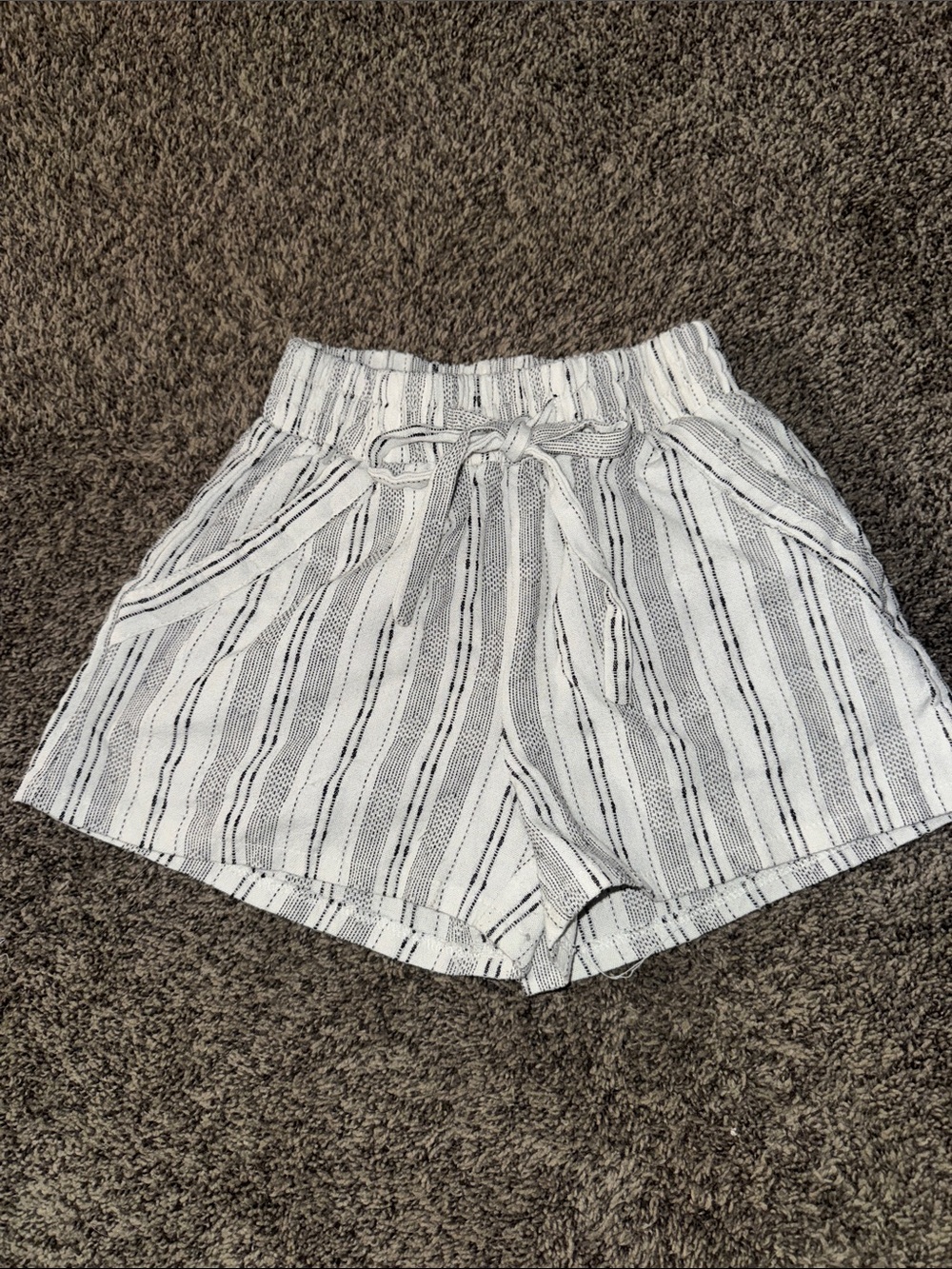 Sienna Sky White and Black Striped High Waist Drawstring Shorts